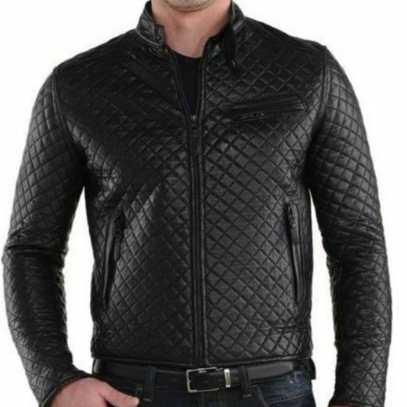 Men's leather jacket black Slim coat